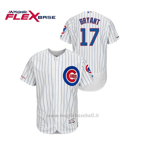 Maglia Baseball Uomo Chicago Cubs Kris Bryant 150th Aniversario Patch Autentico Flex Base Bianco Blu